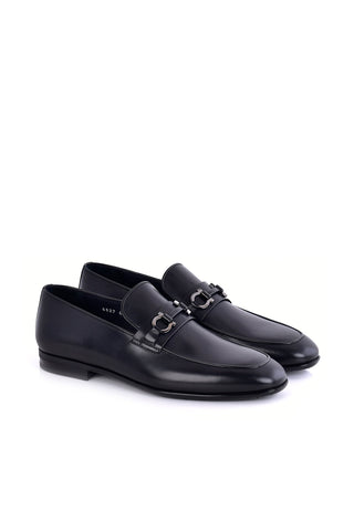 Corrente 6627 Leather Horse-Bit Loafer - Black
