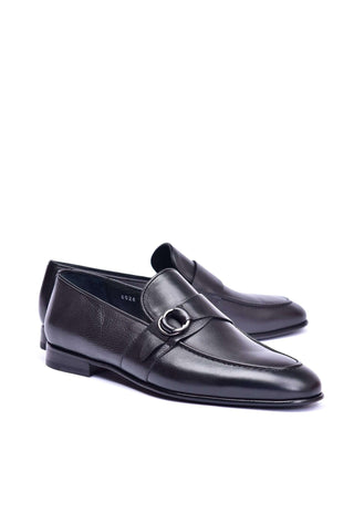 Corrente 6628 Leather Buckle Loafer - Black