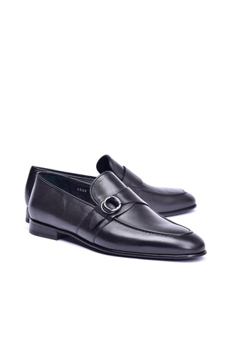 Corrente 6628 Leather Buckle Loafer - Black