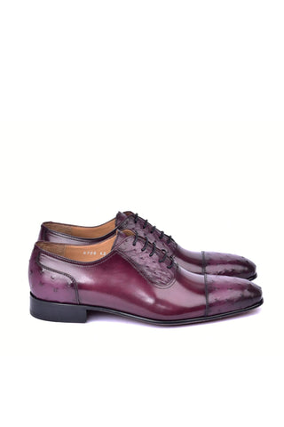 Corrente 6708 Ostrich & Leather Oxford - Burgundy