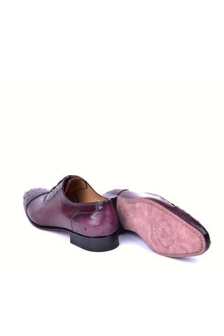 Corrente 6708 Ostrich & Leather Oxford - Burgundy