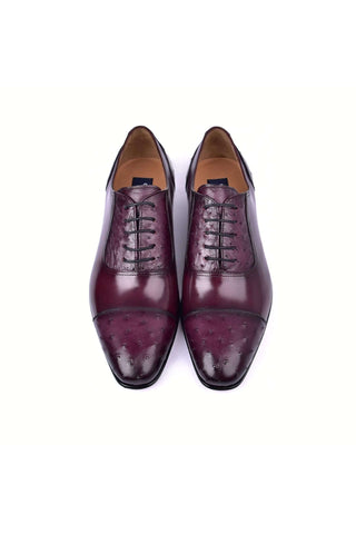 Corrente 6708 Ostrich & Leather Oxford - Burgundy
