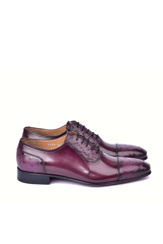Corrente 6708 Ostrich & Leather Oxford - Burgundy
