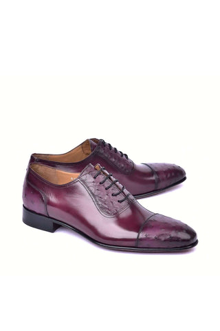 Corrente 6708 Ostrich & Leather Oxford - Burgundy