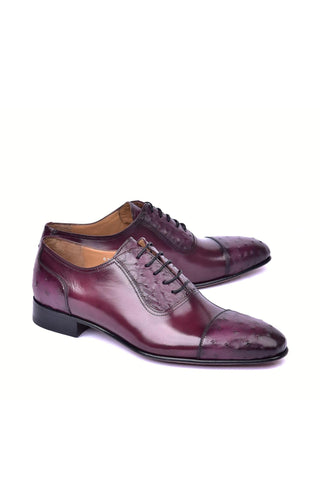 Corrente 6708 Ostrich & Leather Oxford - Burgundy