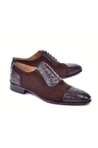 Corrente 6708 Ostrich Skin & Suede Oxfords (CRT1487)-AmbrogioShoes