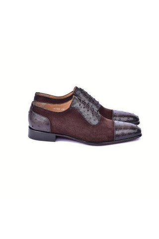 Corrente 6708 Ostrich Skin & Suede Oxfords (CRT1487)-AmbrogioShoes
