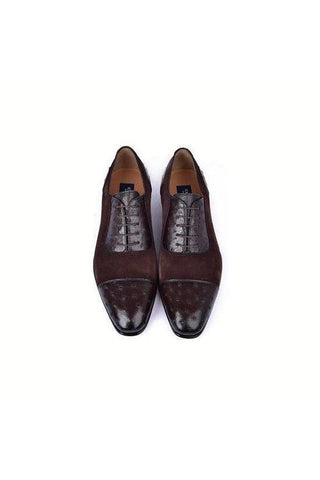 Corrente 6708 Ostrich Skin & Suede Oxfords (CRT1487)-AmbrogioShoes