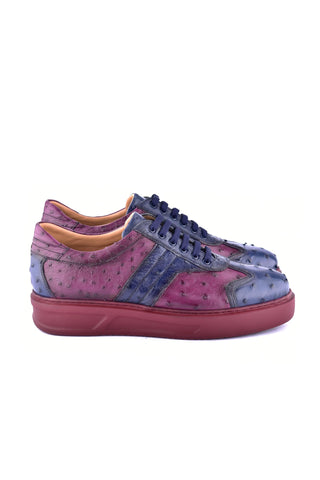Corrente 6988 Ostrich Sneaker - Navy & Burgundy