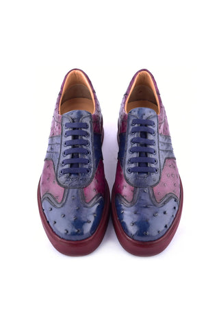 Corrente 6988 Ostrich Sneaker - Navy & Burgundy