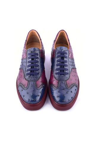 Corrente 6988 Ostrich Sneaker - Navy & Burgundy