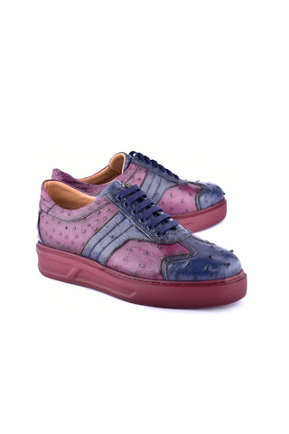 Corrente 6988 Ostrich Sneaker - Navy & Burgundy