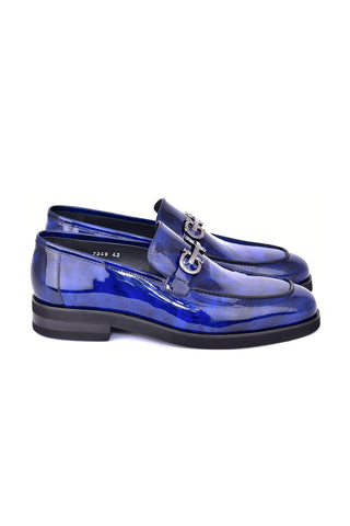 Corrente 7249 Patent Horse-Bit Loafer - Marble Blue