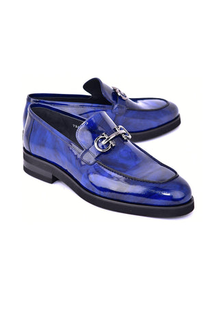 Corrente 7249 Patent Horse-Bit Loafer - Marble Blue