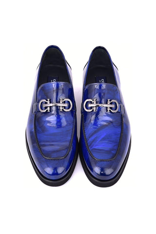 Corrente 7249 Patent Horse-Bit Loafer - Marble Blue