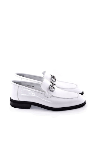 Corrente 7249 Patent Horse-Bit Loafer - White