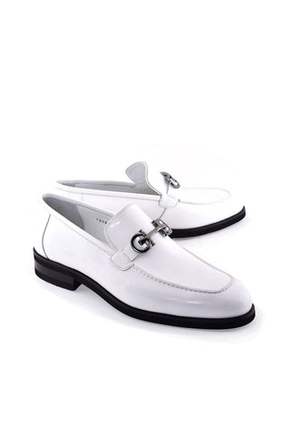 Corrente 7249 Patent Horse-Bit Loafer - White