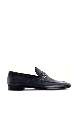 Corrente 7256 Leather Side Buckle Loafer - Navy