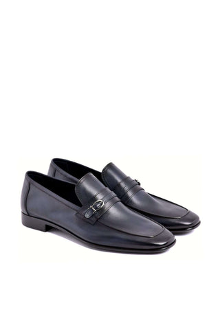 Corrente 7256 Leather Side Buckle Loafer - Navy