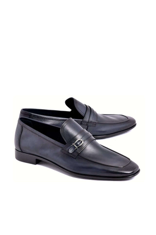 Corrente 7256 Leather Side Buckle Loafer - Navy