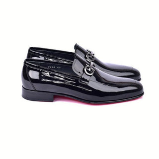 Corrente 7260 Men's Shoes Black Patent Leather Horsebit Formal Loafers (CRT1488)-AmbrogioShoes