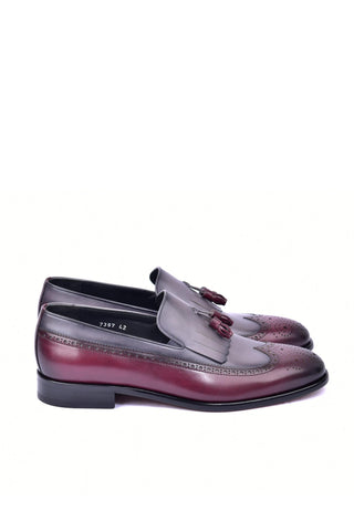 Corrente 7397 Leather Kiltie Loafer - Burgundy & Gray