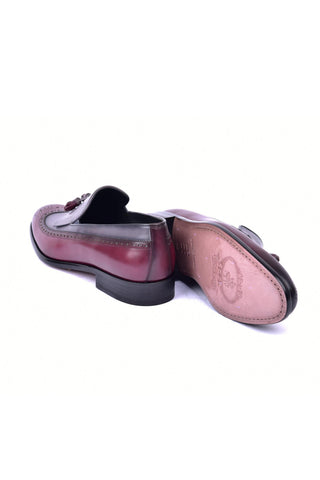 Corrente 7397 Leather Kiltie Loafer - Burgundy & Gray