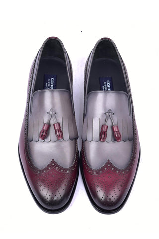 Corrente 7397 Leather Kiltie Loafer - Burgundy & Gray