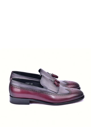 Corrente 7397 Leather Kiltie Loafer - Burgundy & Gray