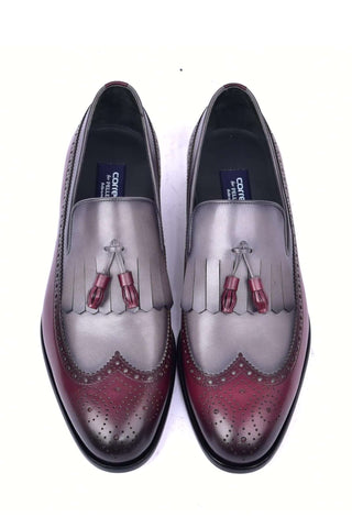 Corrente 7397 Leather Kiltie Loafer - Burgundy & Gray
