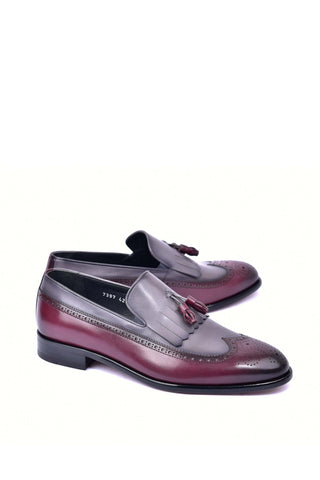 Corrente 7397 Leather Kiltie Loafer - Burgundy & Gray