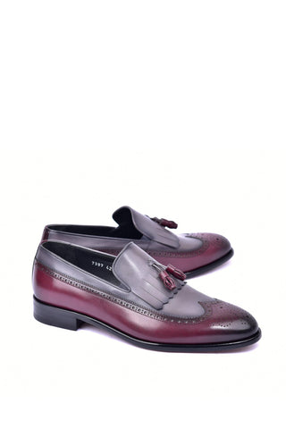 Corrente 7397 Leather Kiltie Loafer - Burgundy & Gray
