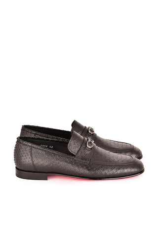 Corrente 7652 Embossed Leather Horse-Bit Loafer - Black