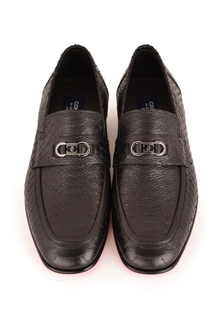 Corrente 7652 Embossed Leather Horse-Bit Loafer - Black