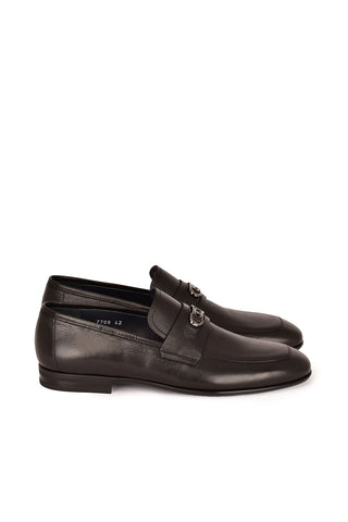 Corrente 7706 Leather Horse-Bit Loafer - Black