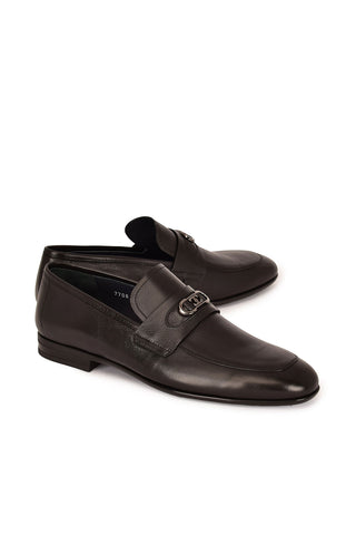 Corrente 7706 Leather Horse-Bit Loafer - Black