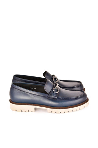 Corrente 7887 Leather Horse-Bit Loafer - Blue