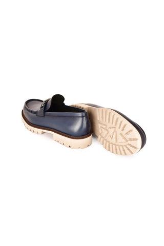 Corrente 7887 Leather Horse-Bit Loafer - Blue