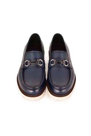 Corrente 7887 Leather Horse-Bit Loafer - Blue
