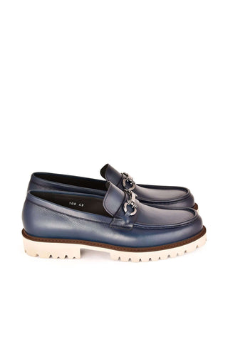 Corrente 7887 Leather Horse-Bit Loafer - Blue