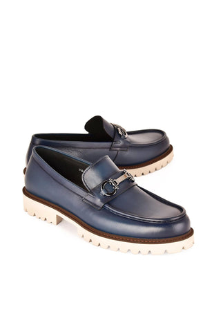 Corrente 7887 Leather Horse-Bit Loafer - Blue