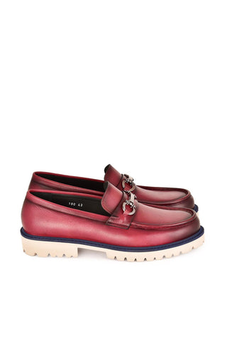 Corrente 7887 Leather Horse-Bit Loafer - Burgundy