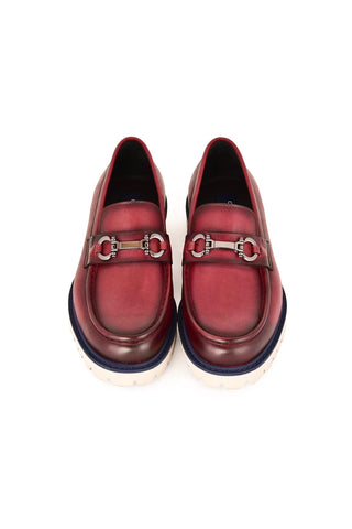 Corrente 7887 Leather Horse-Bit Loafer - Burgundy