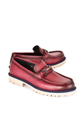 Corrente 7887 Leather Horse-Bit Loafer - Burgundy
