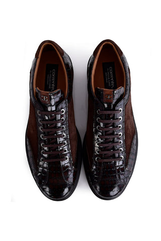 Corrente 8492 Suede & Embossed Leather Sneaker - Brown