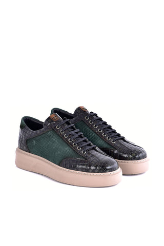 Corrente 8492 Suede & Embossed Leather Sneaker - Green