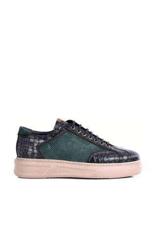 Corrente 8492 Suede & Embossed Leather Sneaker - Green