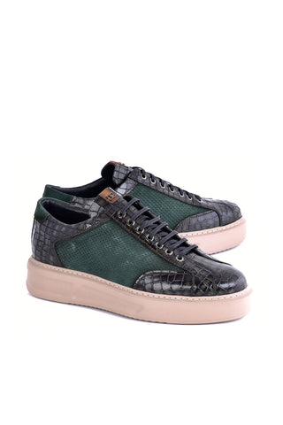 Corrente 8492 Suede & Embossed Leather Sneaker - Green