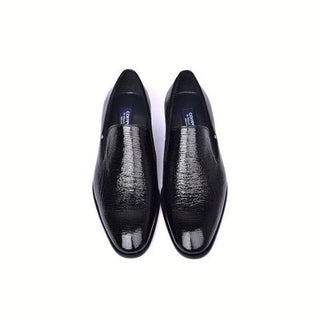 Corrente C00011-7358 Men's Shoes Black Polished Leather Slip-On Formal Loafers (CRT1483)-AmbrogioShoes