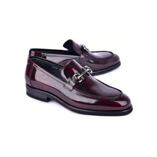 Corrente C0001205-7249 Men's Shoes Dark Burgundy Calf-Skin Leather Formal Horsebit Loafers (CRT1500)-AmbrogioShoes